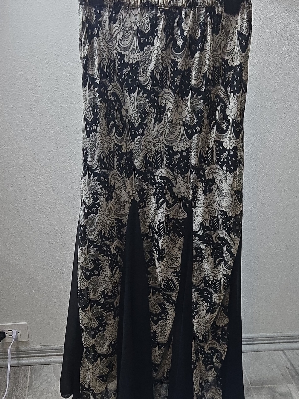 Black and Cream Paisley Panel Maxi Skirt